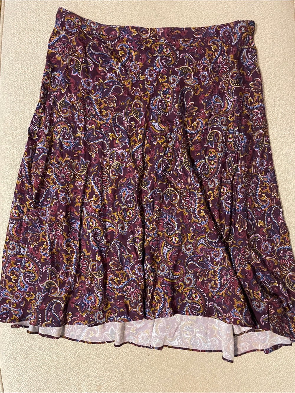 J. Jill Paisley Midi  Skirt in Plum with Blue and Gold Accents. Size LP.